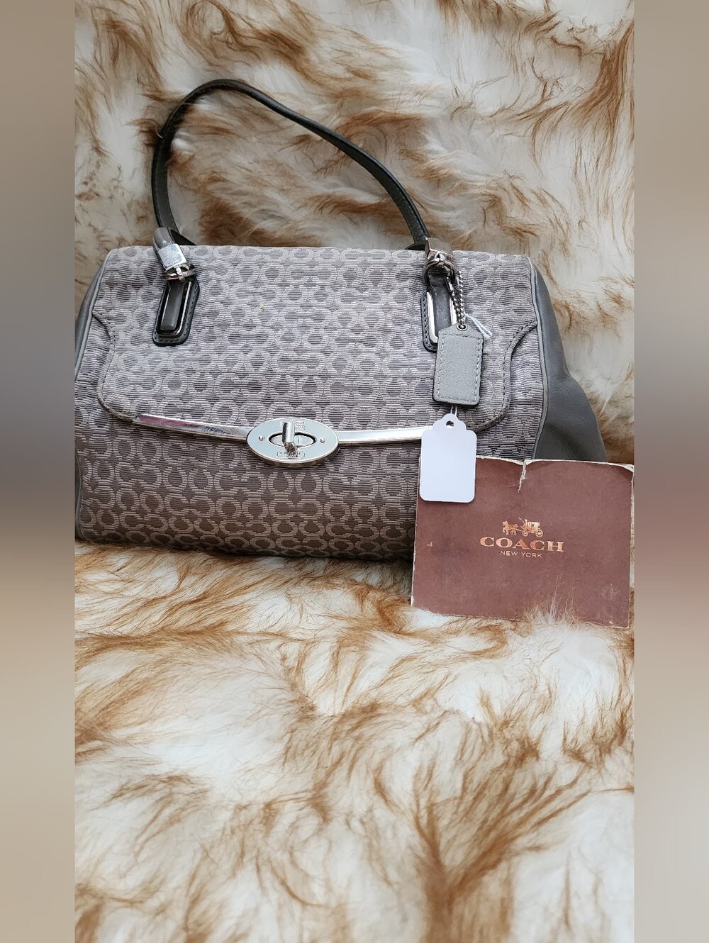 COACH Gray Signature Jacquard Satchel Handbag